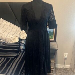 Free People Black A-Line Plunge Dress